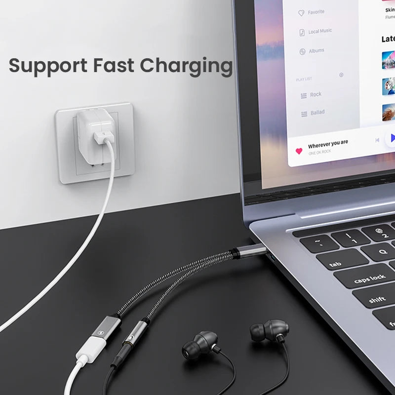 OTG 2 In 1 USB C Splitter to Dual Type USB C to 3.5mm Jack Audio Adapter PD 60W Fast Charger For iPhone 15 Series Huawei Xiaomi Zpaxo