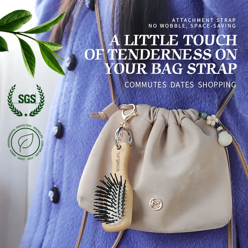 Custom Travel Key Ring Mini Hair Brush Portable Pocket Wood Comb Styling Small Wide Tooth Comb Airbag Massage Brush Bag Pendant Zpaxo