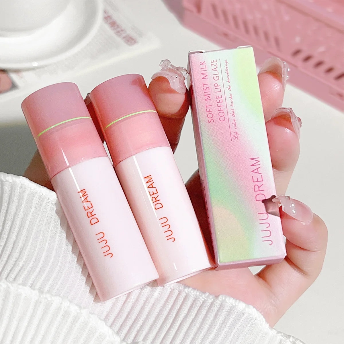 JUJu DREAM Soft mist milk coffee lip glaze Matte velvet mist natural makeup white lip glaze Zpaxo