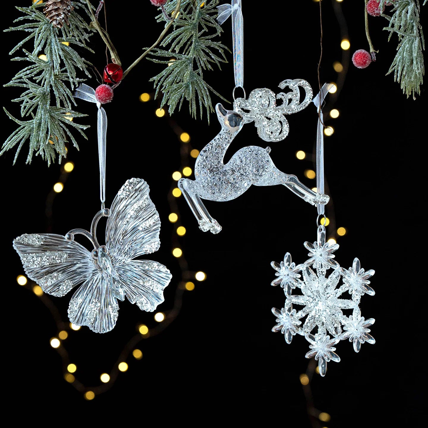 Clear Acrylic Christmas Ornaments – Angel & Deer Tree Pendants