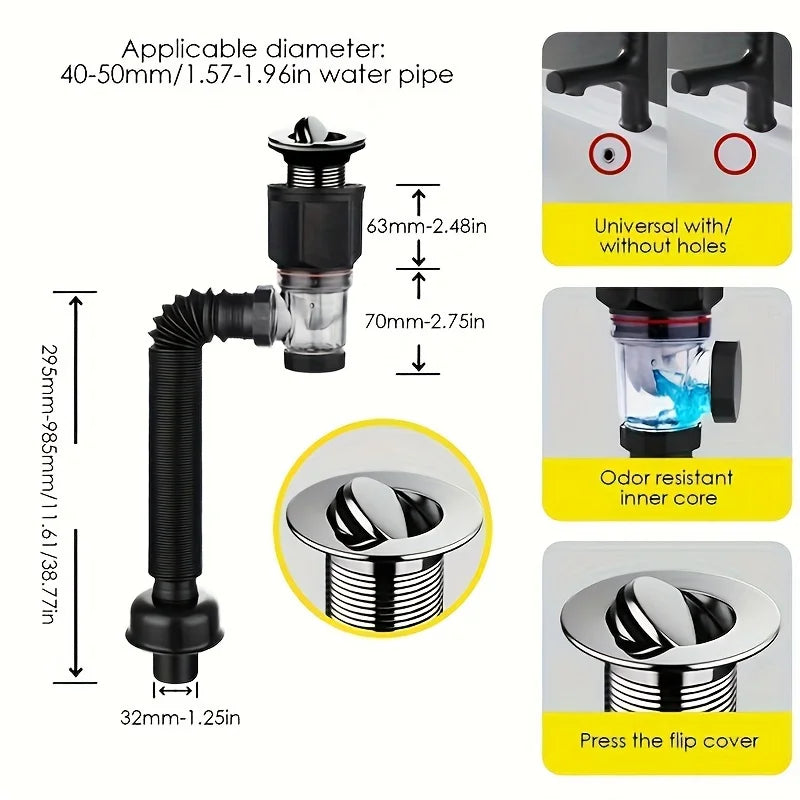 Universal Sink Drainage Pipe Telescopic Deodorizing Bathroom Kitchen Zpaxo