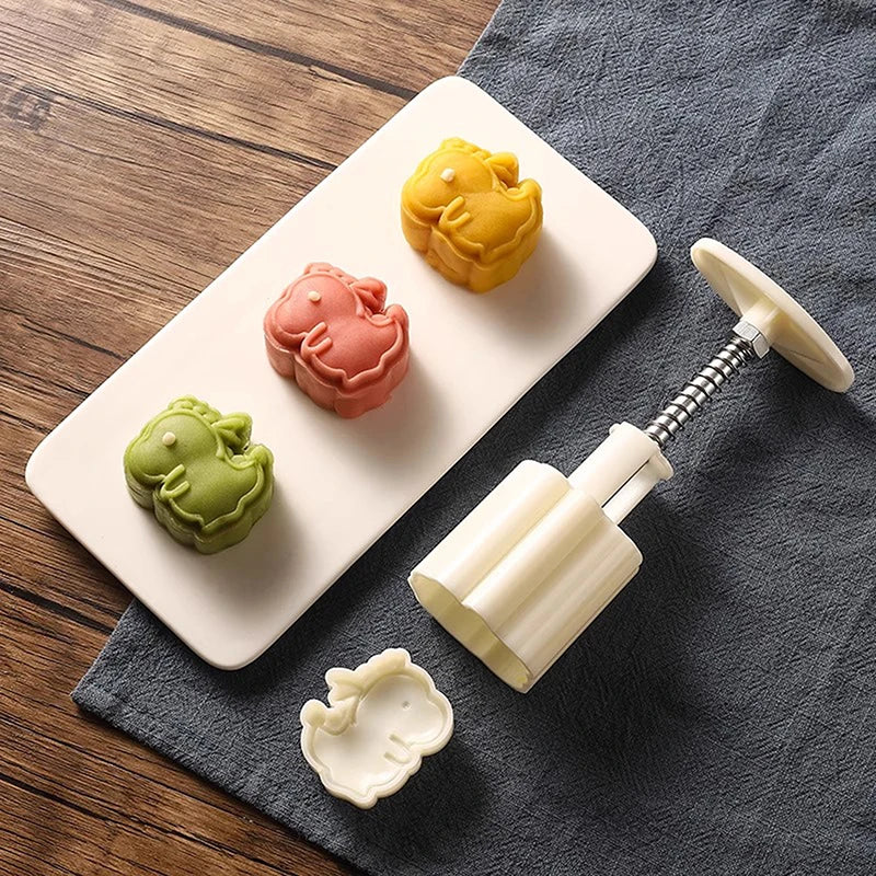 Cartoon Dinosaur Mooncake Mold Creative Patisserie Stamps Hand Press Zpaxo
