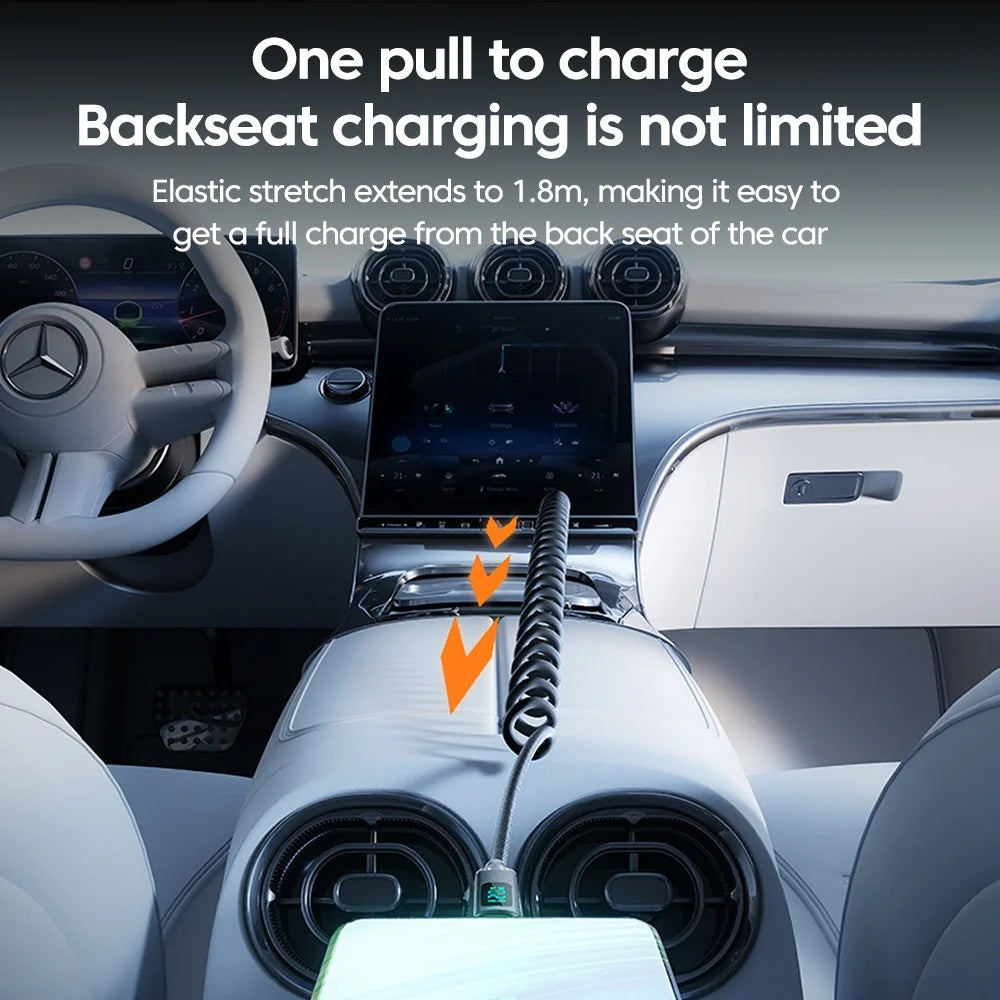 120W Retractable USB-C Cable – Fast Charging & Digital Display USB-C Charging Cable Zpaxo