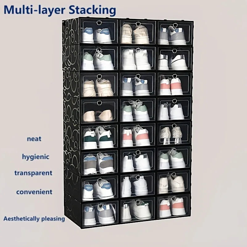 Upgraded Thickened Transparent Shoe Box Foldable Storage Rack Home