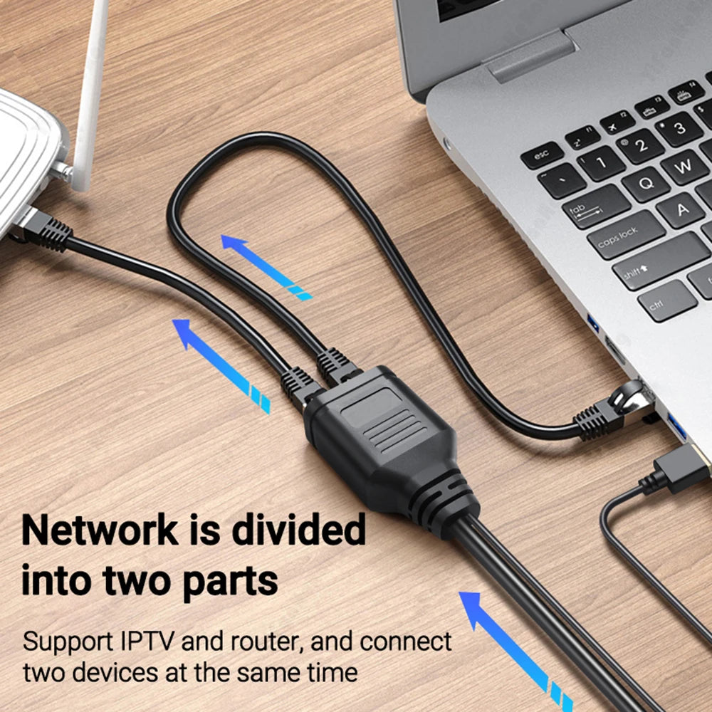 RJ45 Female Splitter Double Connector Adapter Ports Coupler For Laptop Docking Stations 1 To 2 Ways LAN Ethernet Network Cable Zpaxo