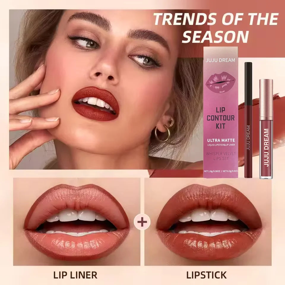 Six-color velvet lip liner and lipstick pen set - Waterproof, long-lasting, easy to apply, dual-function lip cosmetics Zpaxo