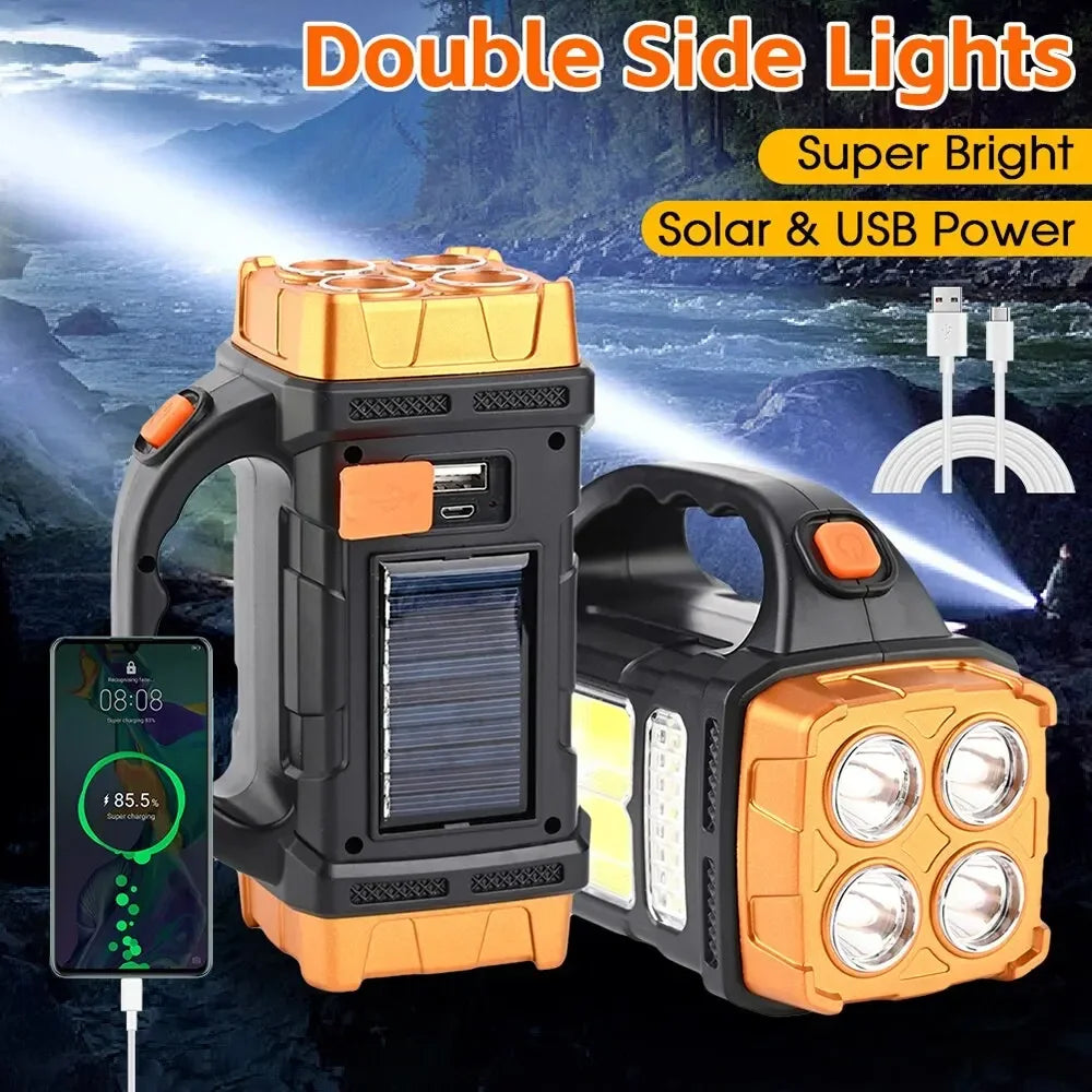 ESMARTER Solar USB LED Flashlight – 4 Modes, Waterproof, 1600 Lm