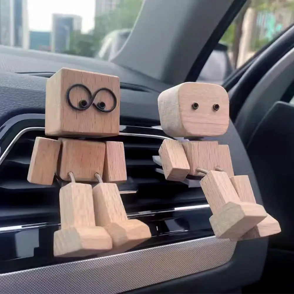 Leg-shaking Wooden Man Car Dashboard Decor Car Aromatherapy Ornaments Leg-swinging Robot Figurine Healing Gift Zpaxo