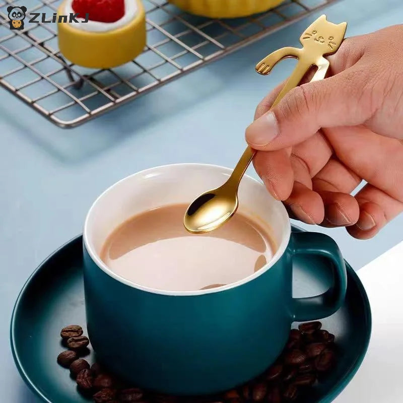 Stainless Steel Cute Cat Hanging Spoons Smooth Edge Lovely Design Fit Zpaxo