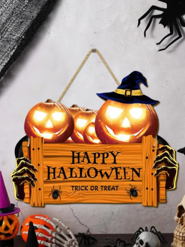 Happy Halloween Wooden Sign Decoration Pumpkin Hat Door Holiday