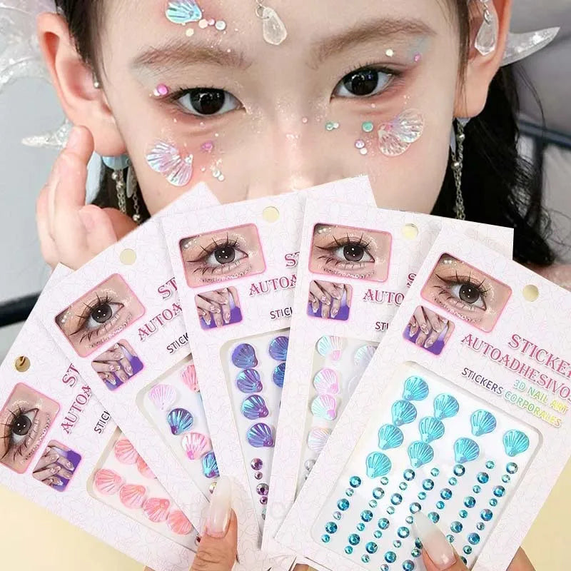 3D Dream Shell Crystal Diamond Patch Face Gems Mermaid Temporary