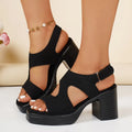 High Heeled Sandals Women's 2025 Summer Thick Heeled Platform Sandals Women's Fishmouth One-Word Buckle One-Word Gladiator Shoes Zpaxo 43 black
