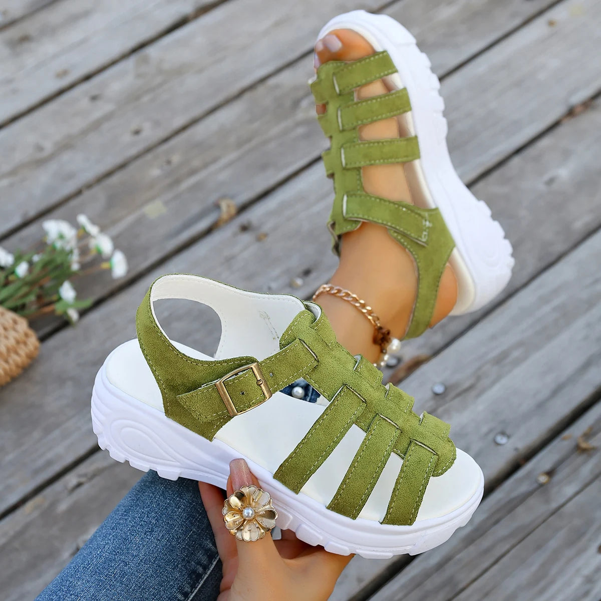 Women Sandals 2025 Fashion Gladiator Narrow Band Cross-tied Platform Zpaxo