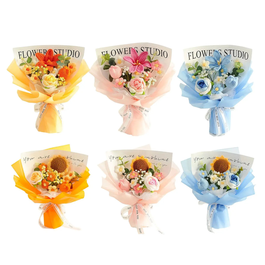 Crochet Flower Bouquet Table Centerpiece Handmade Woven Bouquet for Graduation Gift Living Room Birthday Apartment Hotel Zpaxo
