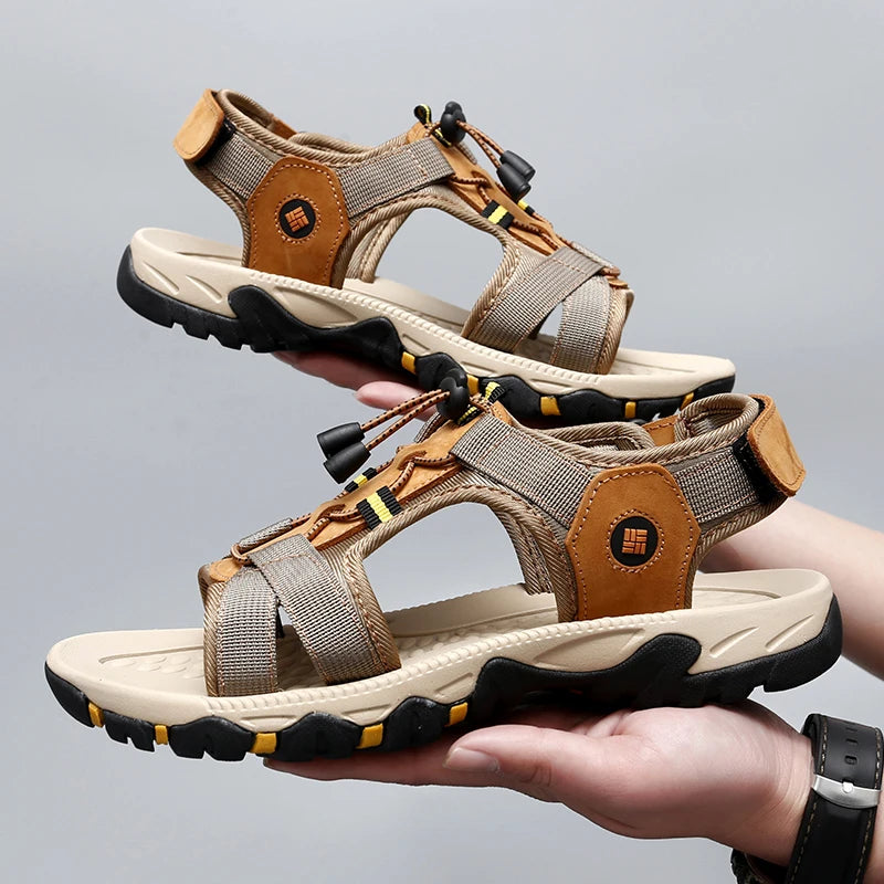 Summer Men Sandals Leather Mens Casual Shoes Outdoor Beach Roman