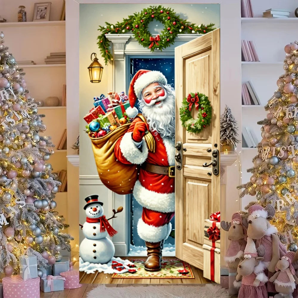 Christmas Snowman & Santa Door Cover Banner | Holiday Décor