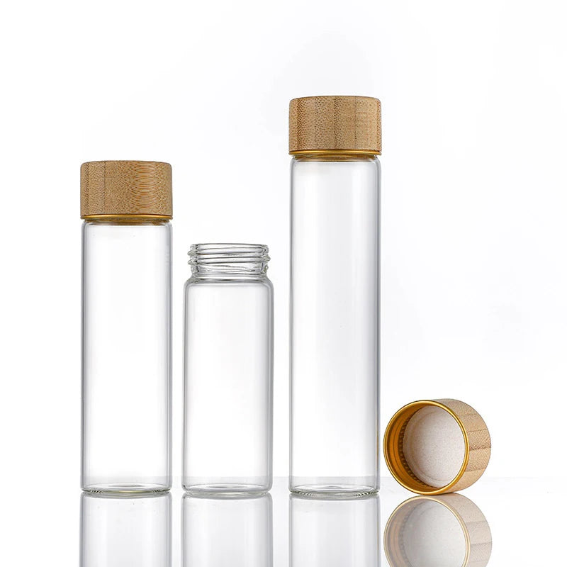 Bottled Tubes Grain Storage Wooden Sealed Canisters Barista Tool Gift Coffee Beans Storage Container Glass Tube With Wood Tool Zpaxo