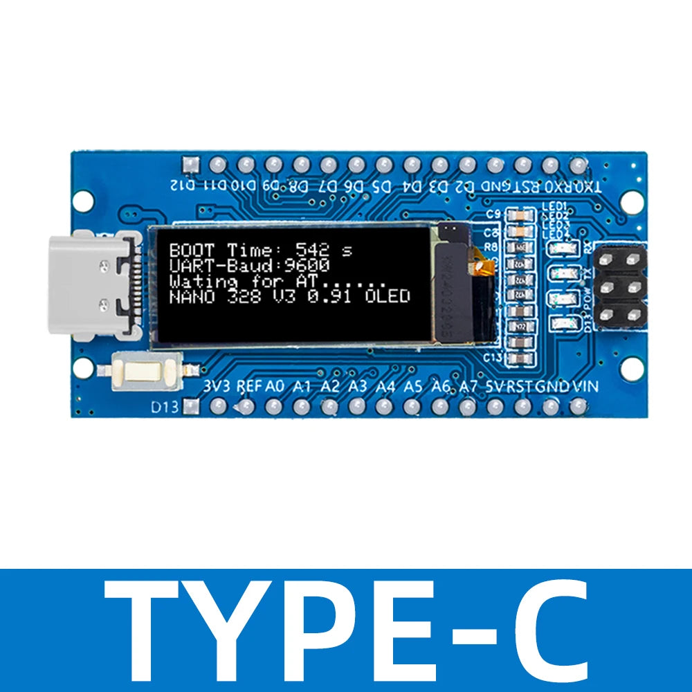 Nano V3.0 Development Board ATmega328P CH340C 0.91''white OLED Display 128*32 For Arduino Nano V3.0 MINI USB Zpaxo TYPE-C
