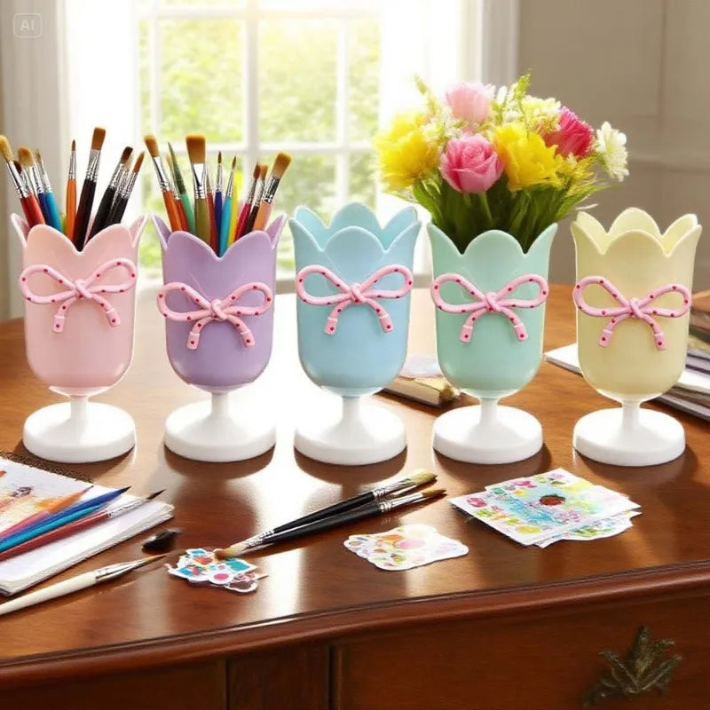 Tulip Pen Holder & Vase – Cute Floral Desk Organizer for Kids Decorative Pen Holder Zpaxo