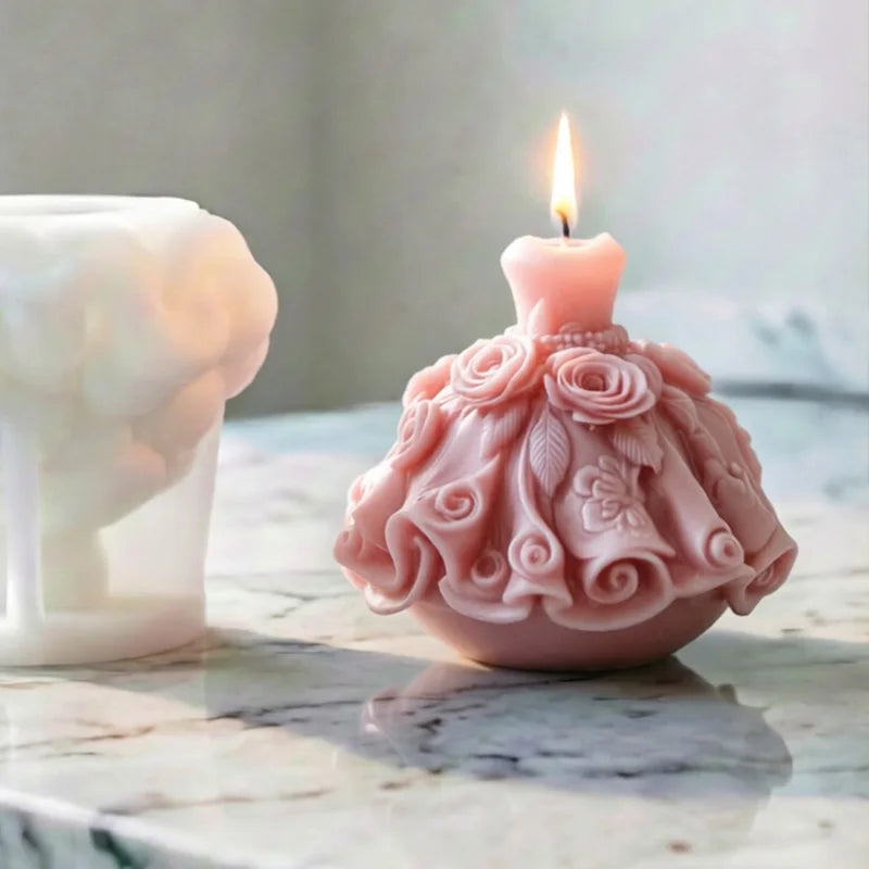 3D Flower Wedding Dress Silicone Candle Mold Princess Dress Aromatherapy Soap Gypsum Craft Ornament Making Mold Home Decor Zpaxo