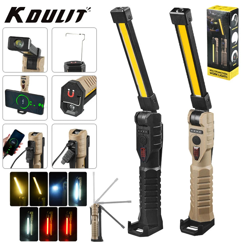 KDULIT Foldable COB LED Work Light – Magnetic USB-C Rechargeable