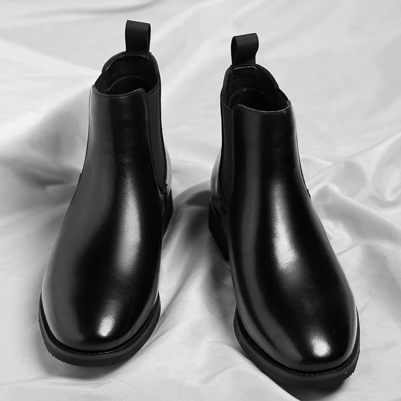 Mens Brown Chelsea Boots Leather Elastic Band Slip Ankle British Zpaxo