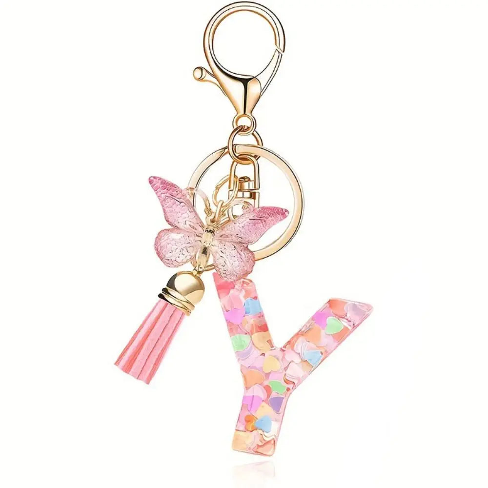 Dreamy 26 Letter Keychain Sequin Alphabet Butterfly Initial Keyring Butterfly Tassel Alphabet Key Chain Handbag DecorWomen Zpaxo Letter Y