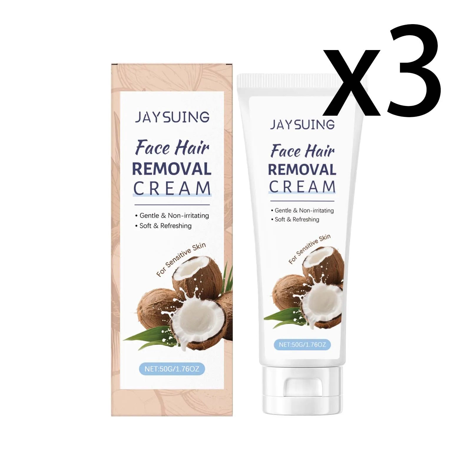 Coconut Facial Hair Removal Cream – Gentle & Fast | 50g Facial Hair Removal Cream Zpaxo 3x50g