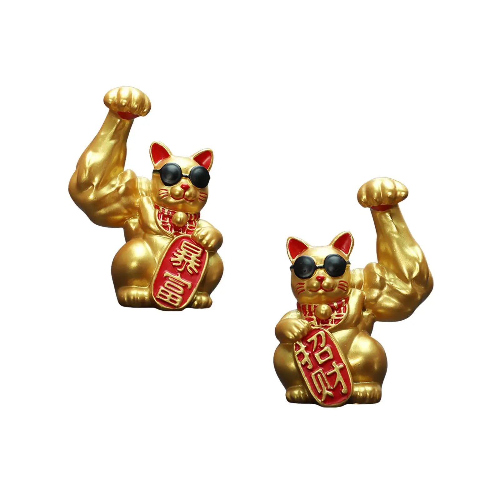 1Pc Big Muscle Arm Lucky Cat Figurine Collectible Resin Crafts Feng Shui Decoration for Desk Counter Store Bookcase Modern Shelf Zpaxo