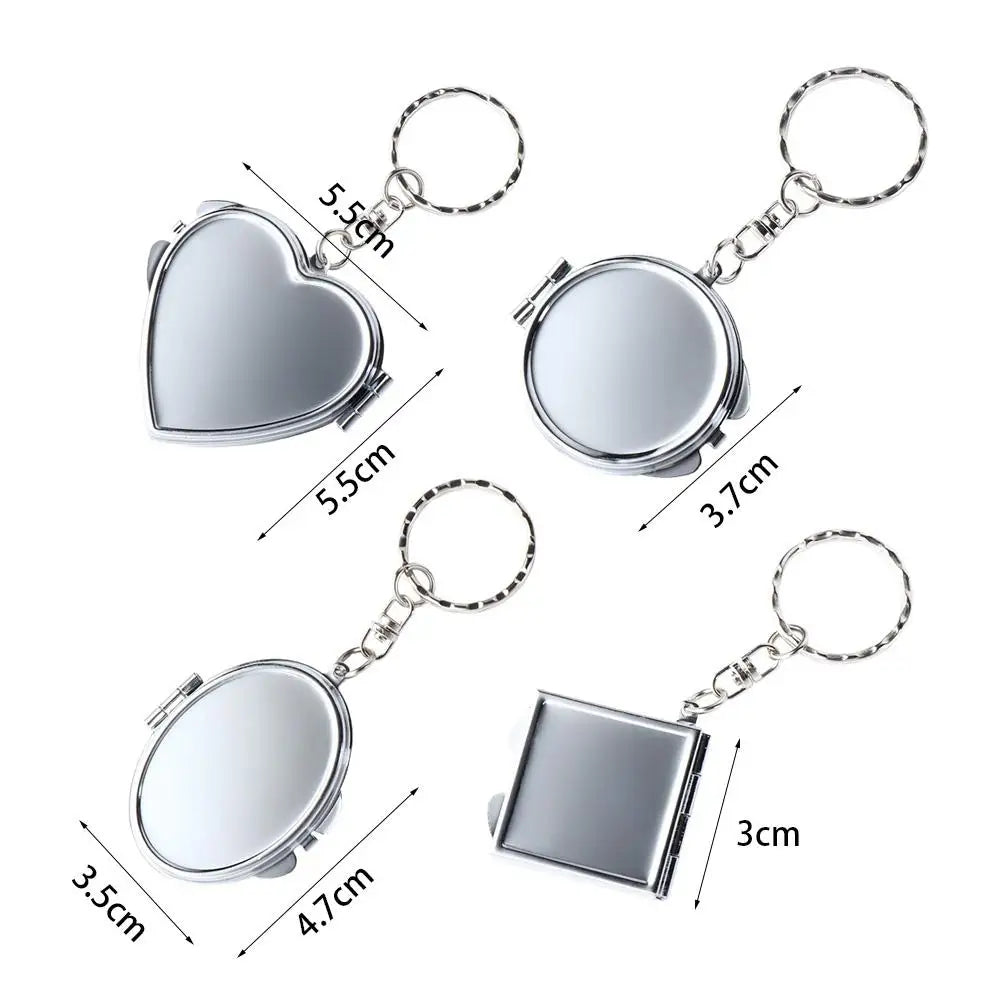 Makeup Mirror Folding Mirror Key Chain with Key Ring Metal Makeup Cosmetic Mirror Key Ring Portable Round Heart Zpaxo