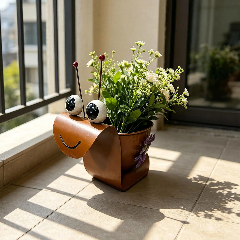 Snail Planter Cute Metal Home Decor Rustic Whimsical Planters