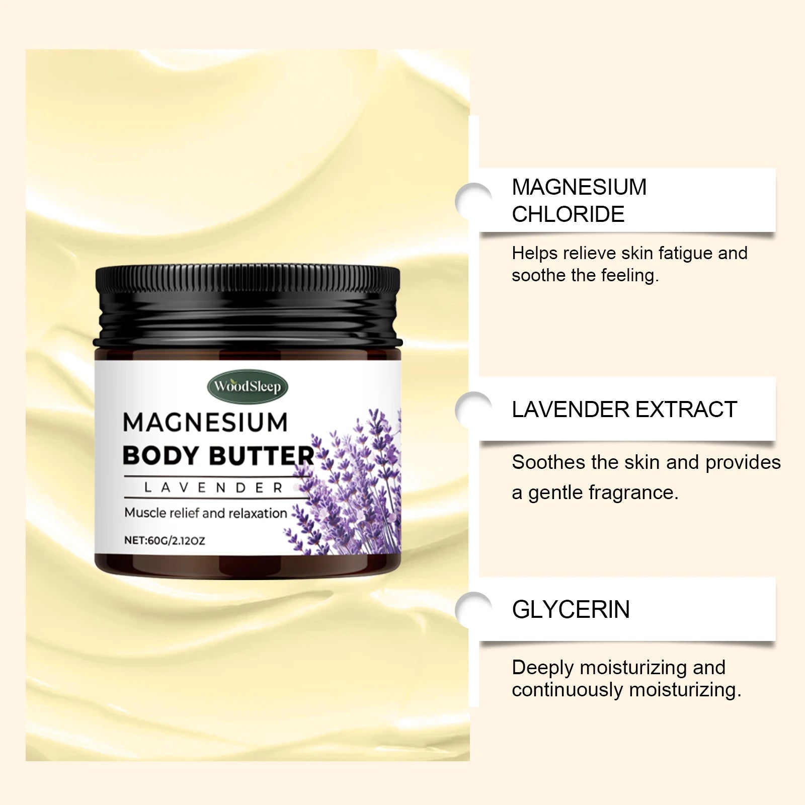 Lavender Magnesium Body Butter – Moisturizing Cream 60g Body Butter Cream Zpaxo