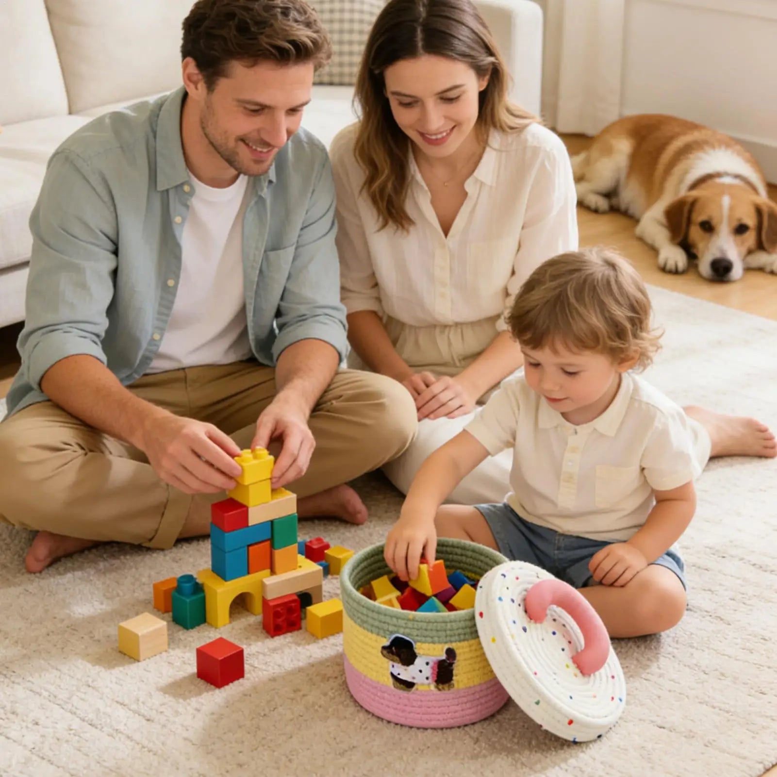 Cute Small Basket Portable Cotton Rope Bin Lid Toy Box Kids Pet Yarn