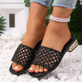 Women Sandals European American Style Shoes Woven Hollow Square Heel Sandals Summer Comfortable Women Slippers zapatos de mujer Zpaxo black 37