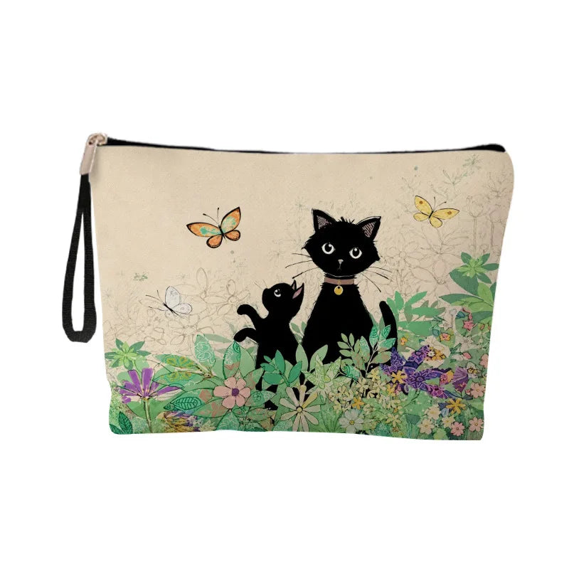 Large Capacity Cat Print Makeup Bag Women's Clutch Student Zipper