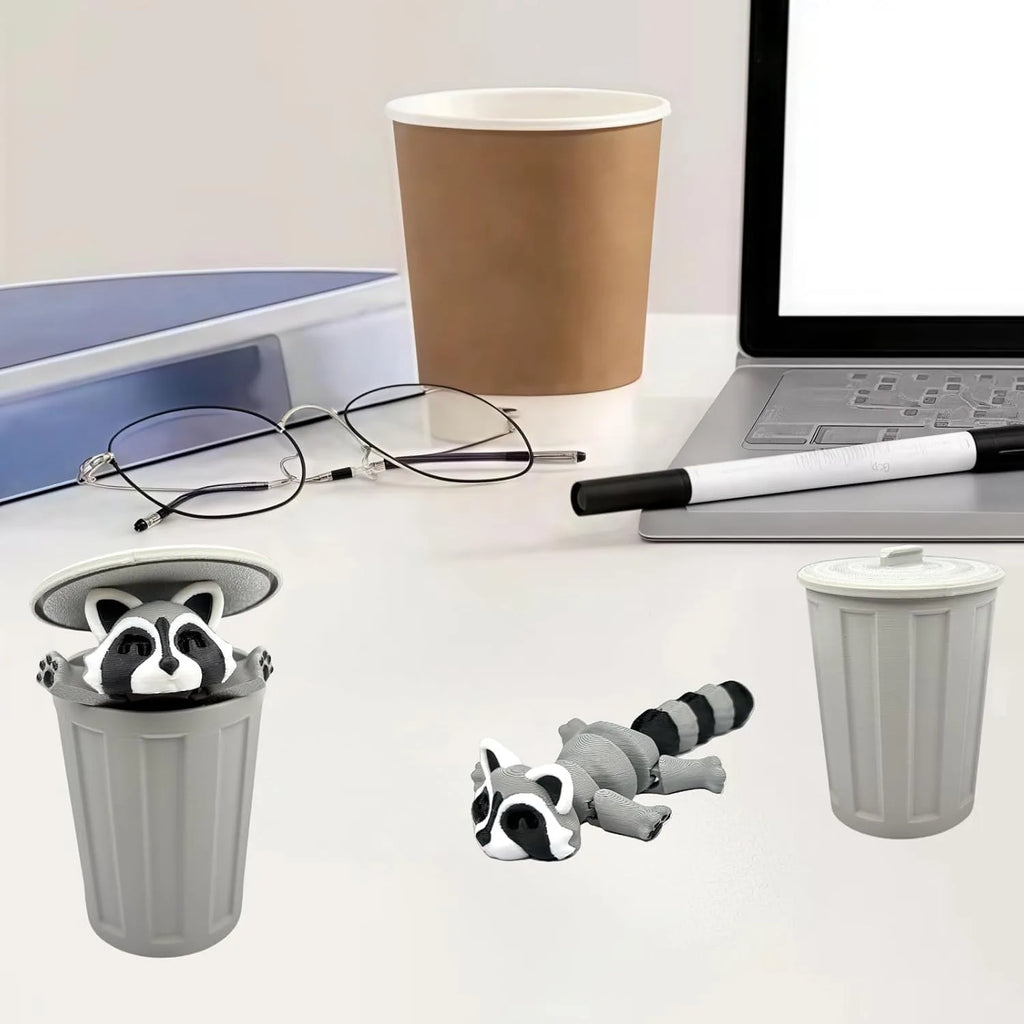 3D Printed Raccoon Animals Fidget Trashcan Home Office Decor Stocking