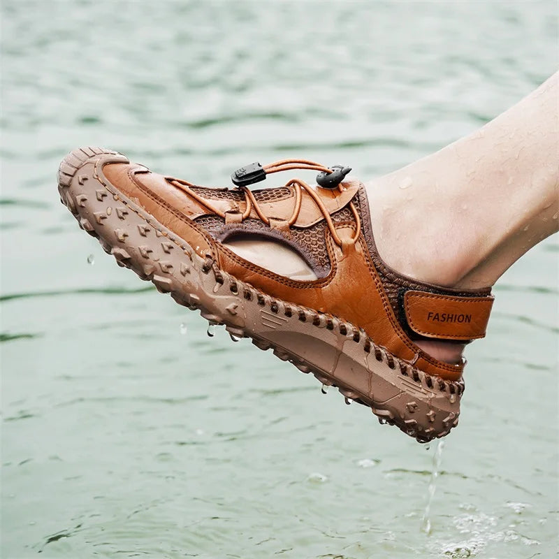 Summer Men Sandals Leather Mens Casual Shoes Outdoor Beach Roman Zpaxo