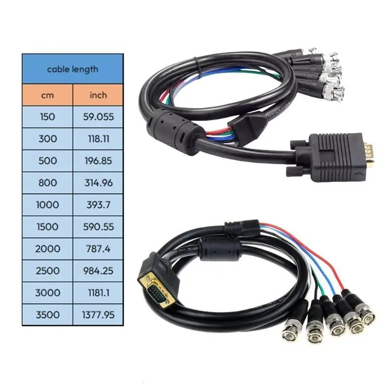 652F VGA BNC Cable 5BHC Plugs Splitter RGBHV Male Coaxial Cord Zpaxo