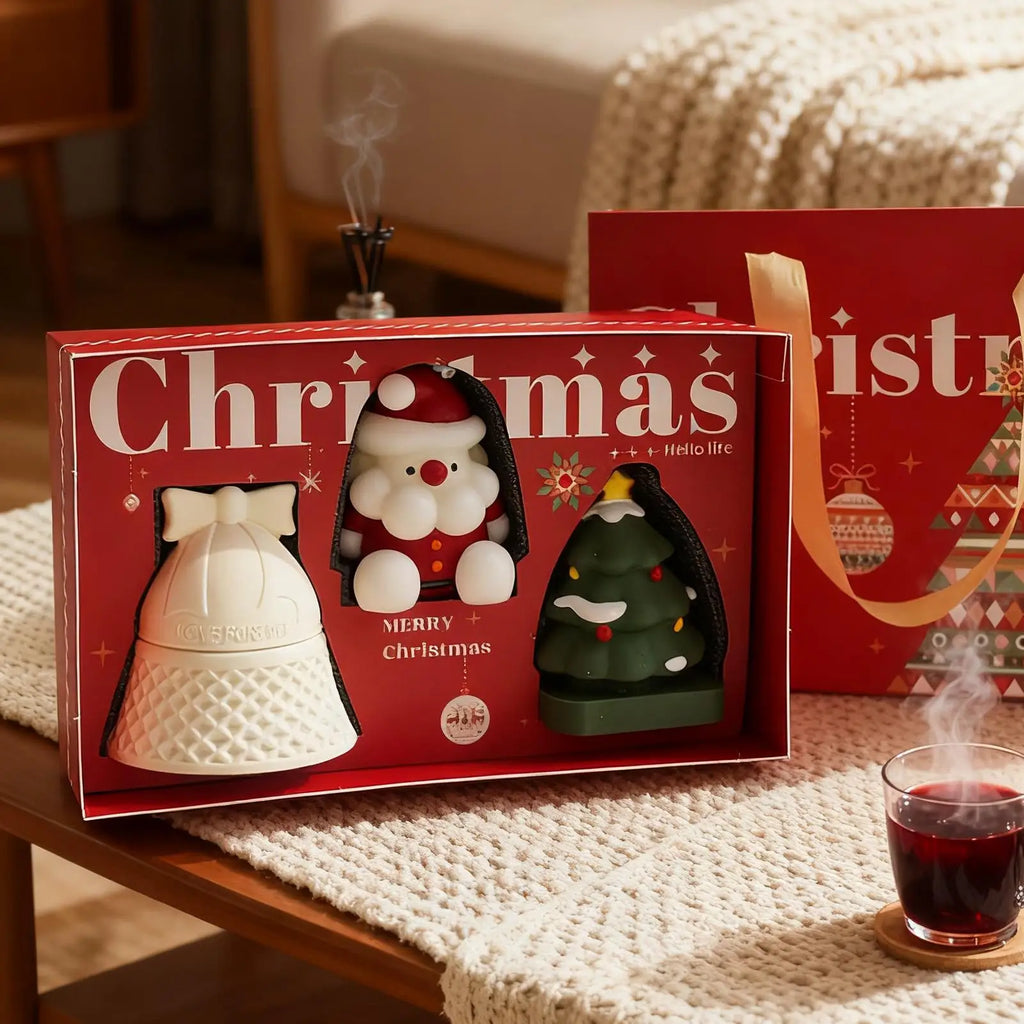 Christmas Scented Candles 3 Bell Shaped Tree Cartoon Festive Decor