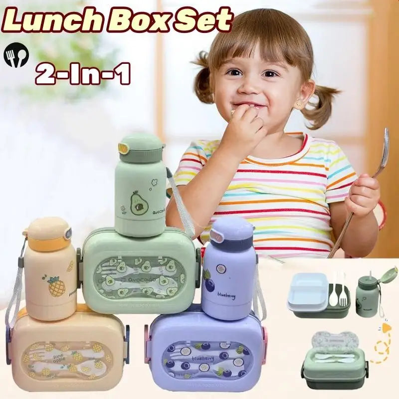 Kids 2-in-1 Bento Lunch Box & Water Bottle Set – Fruit Design Kids Bento Lunch Set Zpaxo