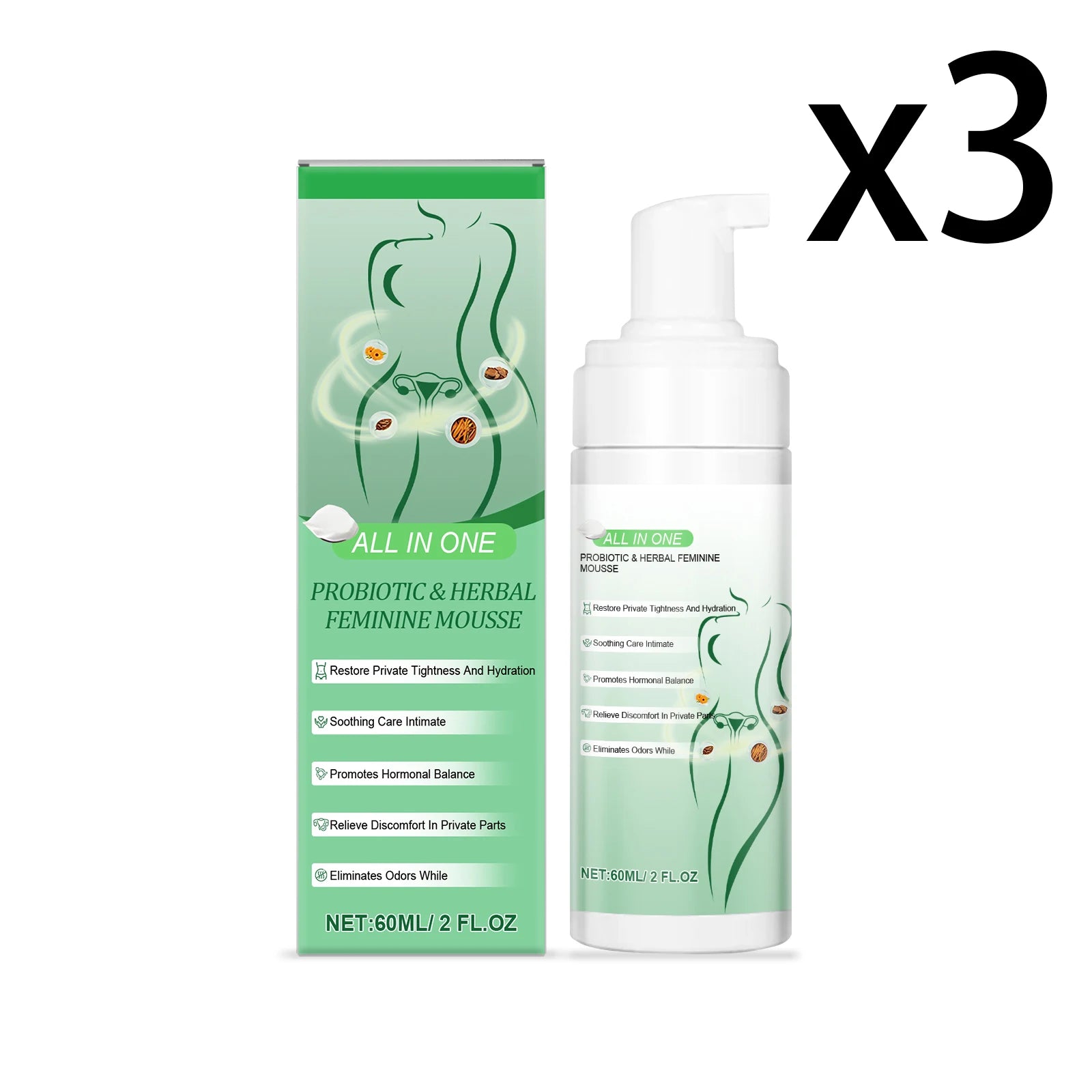 Herbal Women's Intimate Care Mousse – Odor Relief & pH Balance Intimate Care Mousse Zpaxo 3x60ml