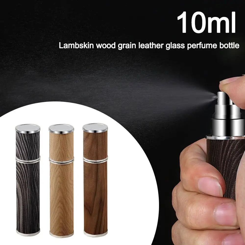 Portable PU Leather Perfume Bottle Leak-proof Spray Wood Grain Zpaxo