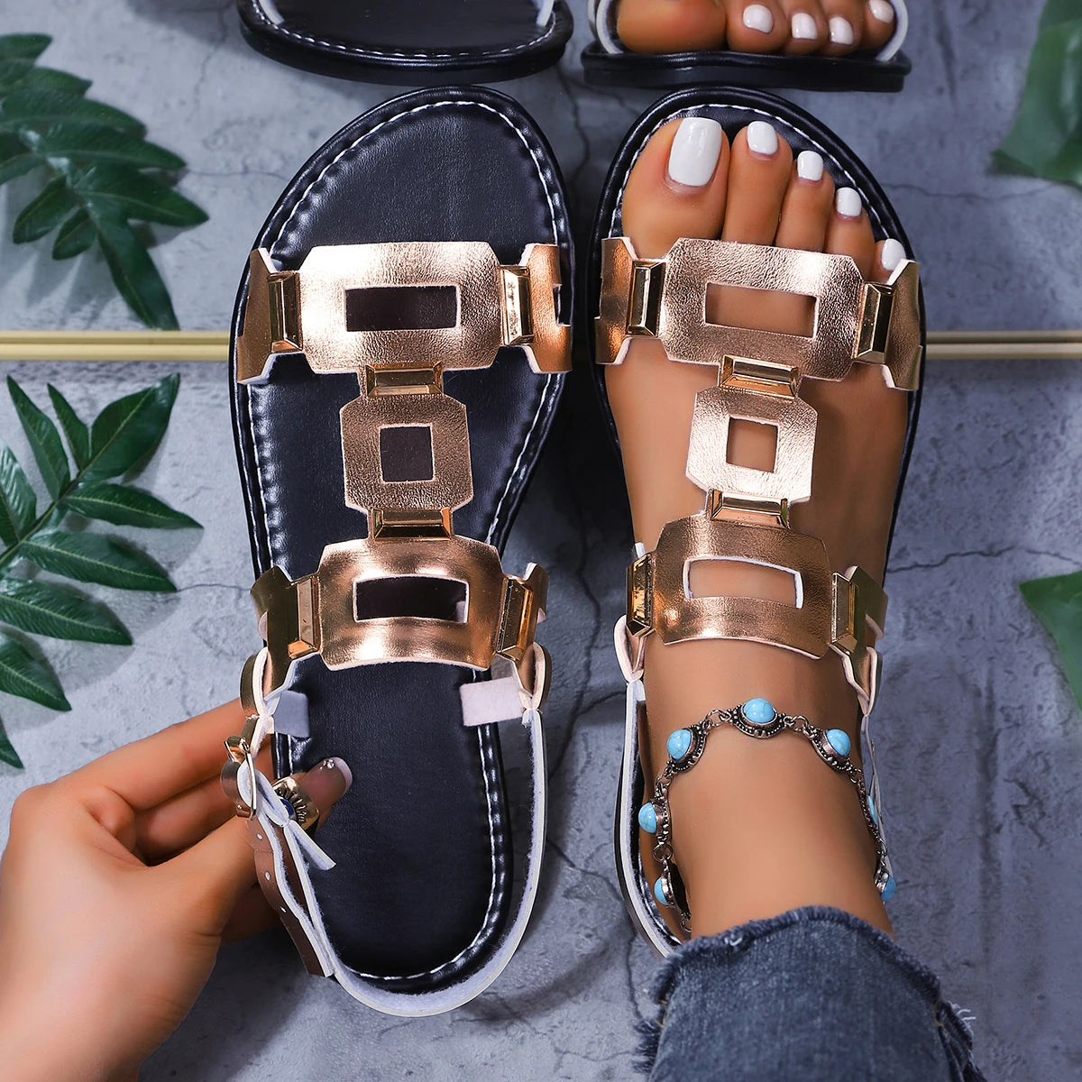 2025 Women Sandals Large Roman Open Toe Beach Slippers Comfortable Zpaxo champagne 43