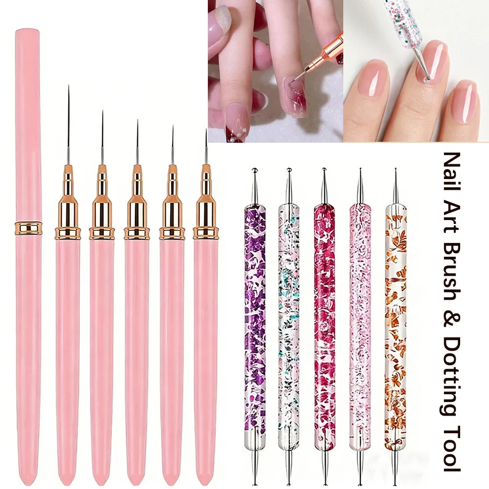 Nail Art Liner Brushes & Dotting Pen Set – UV Gel 5–15 Pcs