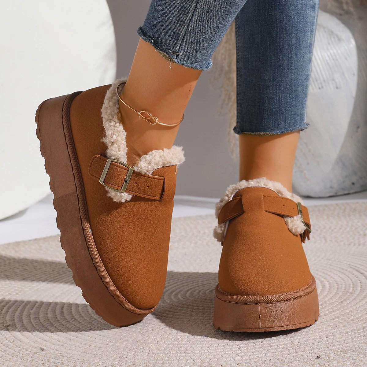 Women Snow Boots Lightweight Comfortable Ankle Boots Women Autumn Winter Shallow Shoes for Women Round Toe Casual Platform Boots Zpaxo