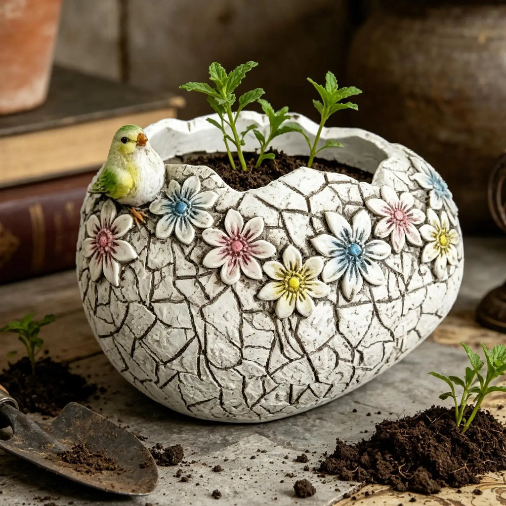Resin Planters Outdoor Plants Cracked Egg Shell Funny Patio Flower