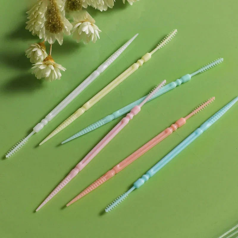 100pcs/box Double Head Dental Floss Interdental Toothpick Brush Brush Teeth Stick Dental Oral Care Toothpicks Floss Pick Zpaxo