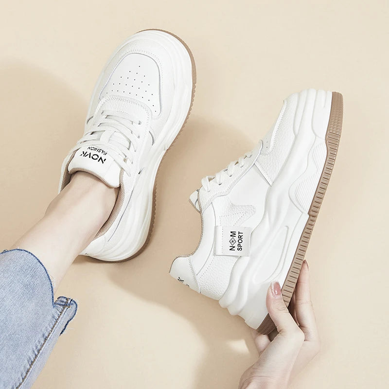 Women's Platform Chunky Sneakers Lace Up Design Sport Tag Detail Two Zpaxo
