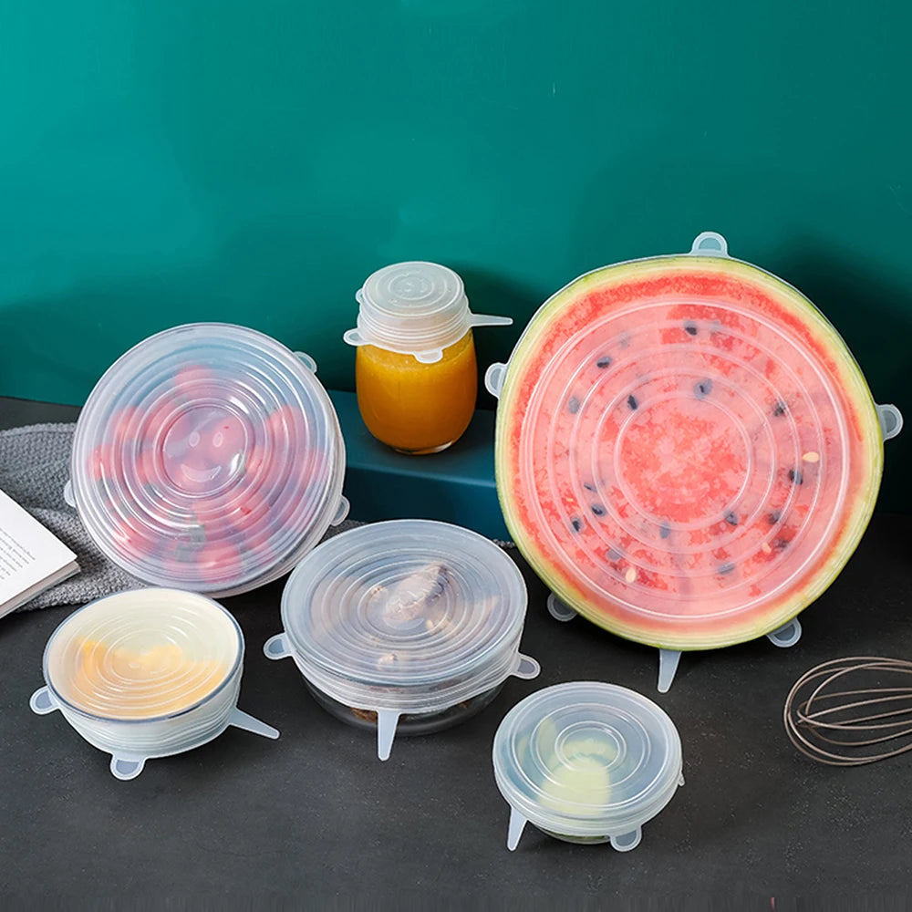 6Pcs Silicone Elastic Cover Universal Food Packaging Stretch Lids for Bowl Pot Dish Reusable Food Fresh Cover 6 Sizes Zpaxo