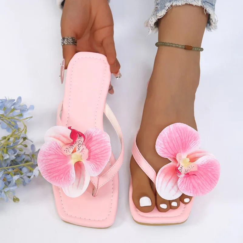 Women's Summer Lightweight Comfortable Flower Embellishment Square Zpaxo Pink 39